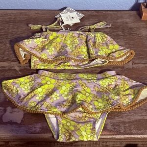 Kate Quinn-Pom Pom bikini swim set-Tie strap Ruffle skirt bottoms toddler 2T